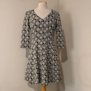 Taylor Black and White Geometric Long Sleeve Dress